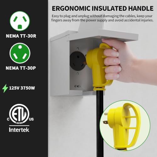 Image of NEMA 14-50P to 14-50R 30 FT 50 Amp RV /EV Extension Cord Outdoor | 30 Foot 4 Prong Heavy Duty RV Power Cord Waterproof with Cable Organizer, STW 50A 125 /250V 6250 /12500W, Yellow, ETL Listed