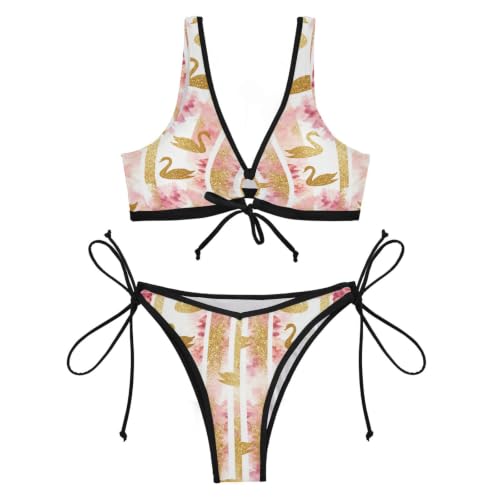 Bikini de cuerda oro rosa traje de baño purpurina mujer 4