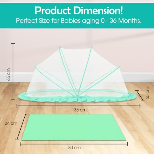 Image of RAMVIK Baby Mosquito Net, Mosquito Net for Baby 0-12 Months, Foldable Portable Mosquito Net for Baby with Breathable Mesh, 360 Protection, Bottomless Design,135 x 65 x 65 cm (Ocean Green)