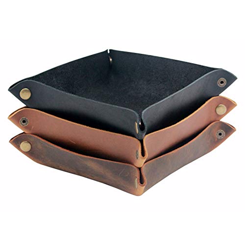 Image of boshiho Valet Tray for Men, Leather Jewelry Catchall Key Phone Coin Box Change Caddy Bedside Storage Box (Crazy Horse Leather - Black)