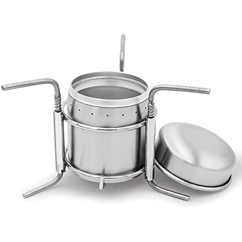 Famgee Portable Outdoor Mini Stainless Steel Ultralight Liquid Alcohol Stove Burner Furnace with Rack Support Stand for Backpacking Picnic Hiking Camping Survival Cover