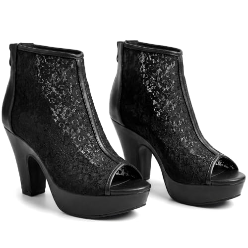 Allegra K Women's Lace Open Toe Black Boots Platform Ankle Boots US 7.5 by Allegra K - Used condition - Image 6