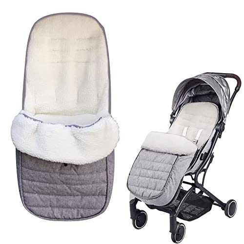 Xifamniy Saco de dormir universal grueso para cochecito de bebé para proteger al bebé del clima frío del invierno en silla de paseo, cochecito, asientos de coche gris (terciopelo gris-blanco)