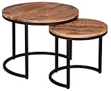 Contenu de la livraison : vous recevrez deux tables d'appoint rondes en bois naturel au look industriel moderne. Dimensions : grande table : D 50 cm x H 45 cm, petite table : D 40 cm x H 40 cm. Facile à assembler.