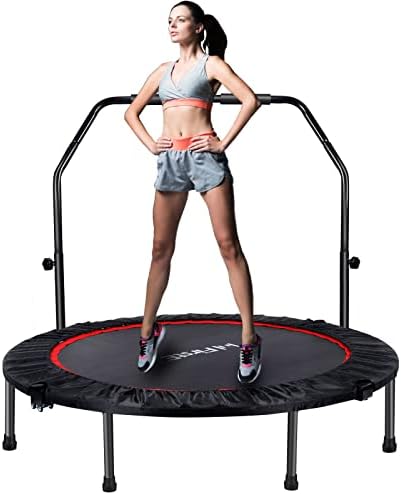 FirstE 50" Mini Fitness Trampoline for Adults, Foldable Exercise Trampoline with 5 Levels Adjustable Foam Handle, Rebounder Trampoline for Bounce Workout Indoor/Garden Max Load 440lbs
