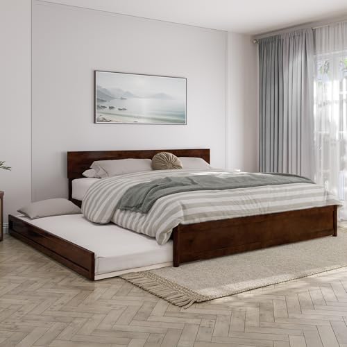 AFI, Wesley King Platform Bed with Panel Footboard & Twin XL Trundle, Walnut