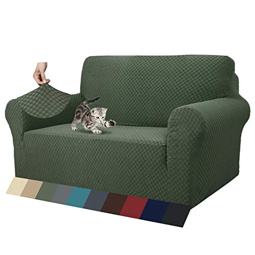 MAXIJIN Newest Jacquard Sofa Covers for 2 Seater, Super Stretch Non Slip Love Seat Couch Cover for Dogs Pet Friendly Elastic Furniture Protector Loveseat Slipcovers (2 Seater, Army Green)
