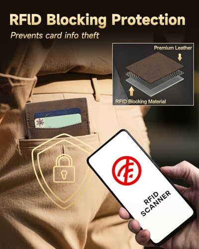 RFID Slim Wallet for Men - Pop Up Card Case with Quick Eject Button, Versatile Mens Wallet with ID window 12 Card Slots Cash Compartment, Brown Front Pocket Wallet (Gift Boxed)4