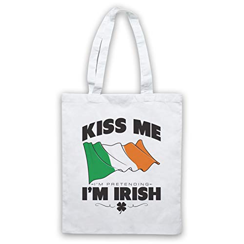 My Icon Art & Clothing St Patrick's Day Kiss Me I'm Pretending To Be Irish Irish Patrón Saint Bolsa de embalaje, blanco