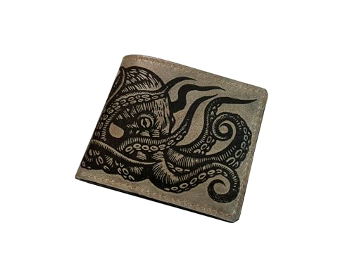 Mayan Corner KRAKEN7-3DB-SM Kraken Leather Bifold Wallet, Monster Art Leather Gift Ideas cover