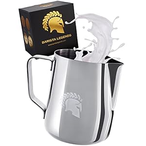 Barista Legends® Melkkannetje in roestvrij staal 350 ml, met speciale latte art schenktuit, melkschuimkannetje hoogglans gepolijst, Barista melkkan in roestvrij staal, Barista accessoires