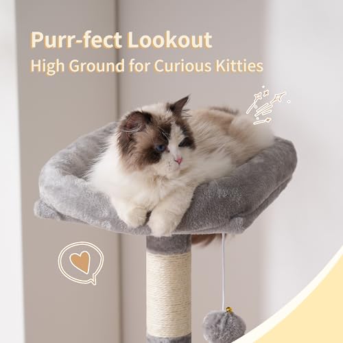 Image of Heybly Cat Tree with Toy, 49 inch Cat Tower for Indoor Cats HCT200SW | Spacious Cat House Condo with Hidden Space，Soft Plush Top Perch，Cozy Hammock and Sisal Scratching Posts, Light Gray