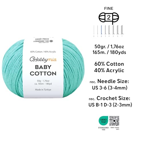 Image of Baby Cotton Blend Yarn - Soft Sport Weight Yarn for Crochet & Amigurumi - 50g /180yds - 60% Cotton 40% Acrylic - Ideal for Baby & Knitting Proj.(Cyan, 1 Ball)