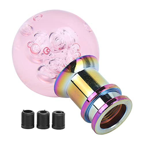 Akozon Pommeau de Levier de Vitesse, Pommeau de Levier de Vitesse Manuel à Bulle de Cristal Rose Universel avec 3 Adaptateurs Filetés 8 Mm, 10 Mm, 12 Mm