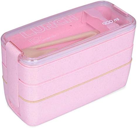 Shoppertize Organic Lunch Box 900 ML, Tiffin Box Made of Wheat Fibre, 100% Eco Friendly Biodegradable Lunch Box for Office with 3 Compartments Spoon and Fork, Color- Pink.