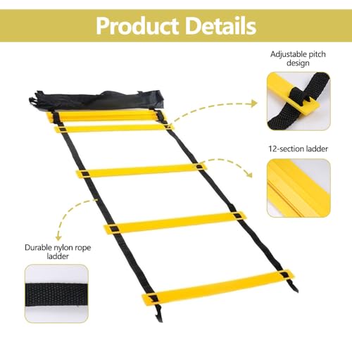 6m Échelle D'agilité 12 Echelon Avec Sac de Rangement et 4 Poteaux Accessoires D'entraînement de Football Réglable Échelle de Coordination Utilisé Pour le Football Basket-ball, Pour Adultes et Enfants – Image 4