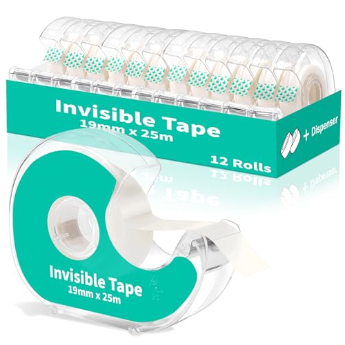 Image of Invisible Clear Tape Bulk with Dispenser,12 Pack Transparent Tapes Frosted Writable, Bulk Tape Rolls 7 /10 X 1000 Inches School Home Office Supplies for Gift Paper Wrapping, Art Craft, Labeling