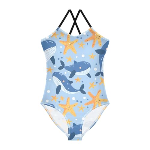Starfish Whale Girls One Piece Swimsuits Summer Quick Dry Beach Bathing Suit