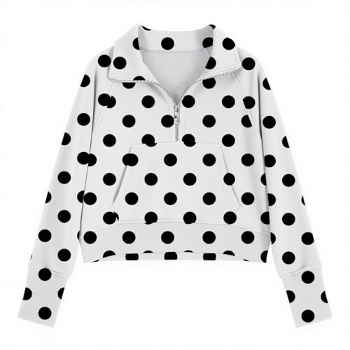 Girls Cute Dots Sweatshirt Half Zip Stand Collar Loose Long Sleeve Pullover T-Shirts Casual Tee Tops for Kids 5-14 Years4