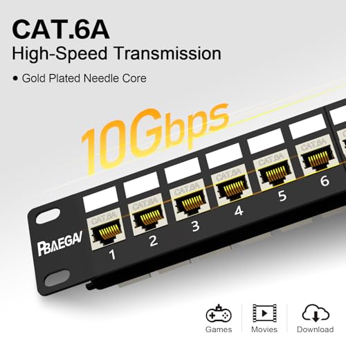 Image of Patch Panel 24 Port with 24 Pcs Cat6A Keystone Jack STP 10G Support with Removable Back Bar 1U Network Patch Panel 19 Inch for Cat6,Cat5e,Cat5 (CAT6A, 1U24Port)