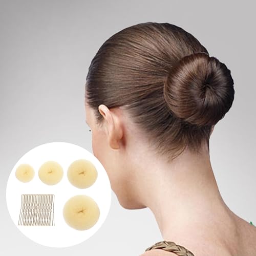 ZHUDAZHAO 4 Stück Duttkissen Set, Mini und Groß, 20 U-Form Haarspangen, Haardonut, Hair Bun Maker, Dutt Hilfe, Haar Dutt, Hochsteckfrisuren Zubehör für Kinder, Mädchen, Frauen