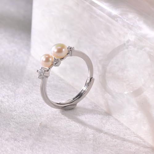 Bague en argent 925 avec perles raffinées et oxyde de zircone - 4