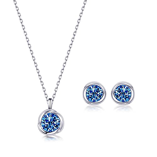 immobird Juegos de Joyas para Mujer, Conjunto Collar y Pendientes, Collares Mujer de Plata 925, con Circonia, Pendientes Plata, Joyas para Plata/Oro Rosa (Azul 8 Mm)