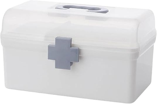 First Aid Kit Storage Box, Portable PP Organizer Case with Handle and 2-Layer Divider Tray for Home, Car, Travel, and Office 21.2x12x12.5CM