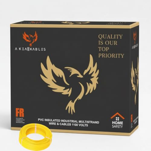 Image of AKIA KABLES PVC Insulated Industrial Multistrand Wire & Cable | 1100V Grade | Fire Retardant, Heat Resistant, Triple Layer Protected Electrical Wire (90 Metre) (Yellow, 10 SQMM)