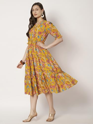 Image of Dress for Women | One Piece for Women | Long Stylish Women Dress Fit & Flare Maxi Dress, Cotton Summer Calf Length Dress