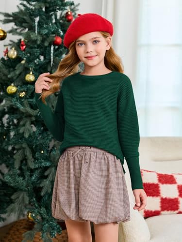 Image of Haloumoning Girls Fall Sweater Kids Ribbed Knit Split Pullover Tops 5-14Y