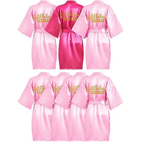 Jecery 7 Pcs Birthday Squad Robe Birthday Princess Robe Spa Party Supplies Unicorn Slumber Pajamas Cover