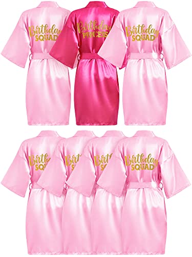Jecery 7 Pcs Birthday Squad Robe Birthday Princess Robe Spa Party Supplies Unicorn Slumber Pajamas for Girls(Rose Red, Size 10)