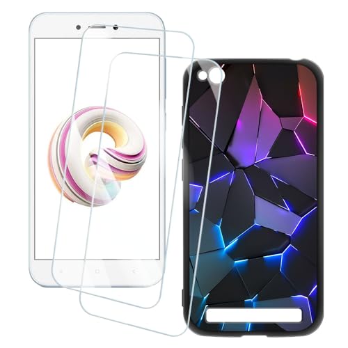 OAGELIM 2�Z�b�g �X�N���[���v���e�N�^�[ + �P�[�X Xiaomi Redmi 5A (5 �C���`) �Ƃ̌݊������� �A�[�e�B�X�e�B�b�N�J�X�^���v�����g�J�o�[�Ƌ����K���X�t�B���� �X�N���b�`�h�~ (�􂯖�)
