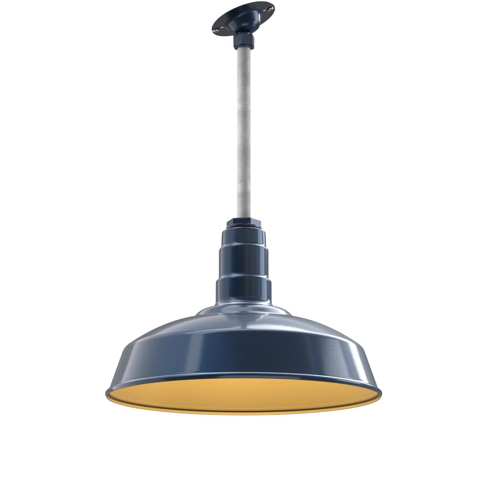 12" Sloped Stem Barn Light Pendant 16" Dome | Garage | Gray Blue/Brass