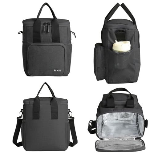 Image of Aliensware Thermal Insulated Lunch Bag with Handle & Adjustable Shoulder Strap, Large Capacity Meal Bag /Tiffin Bag /Lunch Holder /Meal Container Picnic Bag for Food Storage,Office,Travelling Aliens-BLK