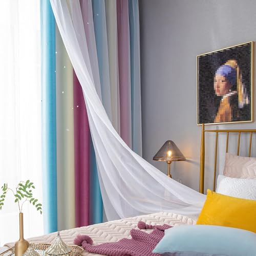 Rideaux occultants salon double couche violet avec étoiles perforées - 5