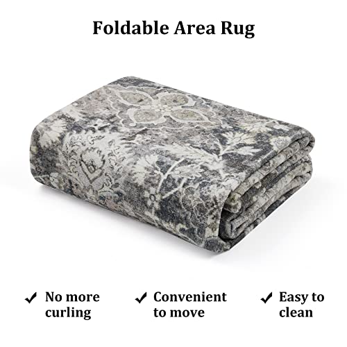 Rugsreal Vintage Area Rug 5' X 7' Machine Washable Traditional Distressed Area Rugs Indoor Floor Cover Carpet Rug Velvet Mat Foldable Persian Accent Rug For Floor Decoration, Grey #TOP7