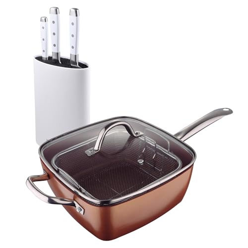 Juego de Sartén Cuadrada 24x24cm en aluminio prensado + Juego de 3 Cuchillos de acero inoxidable con tacoma Optimum Copper Bergner