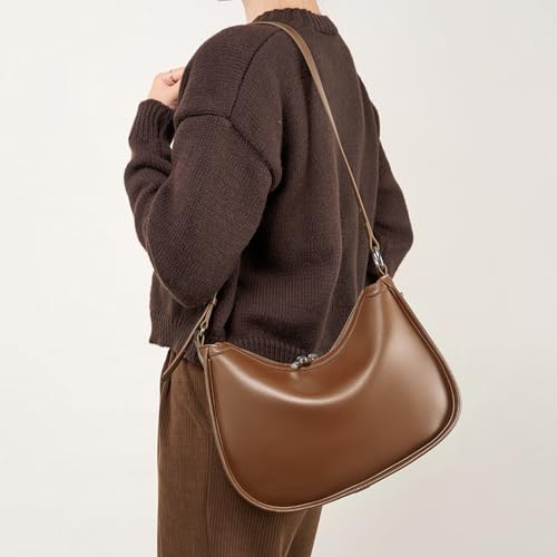 Image of MFFOR Genuine Leather Crescent Bags for Women, Half Moon Clutch Purses | Designer handbag, 12*3*10inch, Soft leather, Adjustable strap, Zipper closure