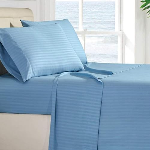 Image of Beautifull Designer Satan Striped Microfiber Double Bedsheet with Two Pillow Cover (Aqua Blue, Double)