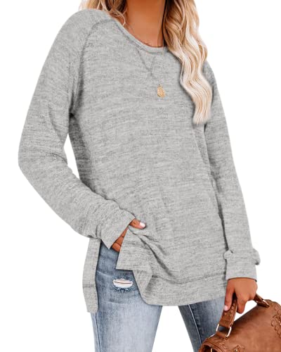 Aokosor Womens Long Sleeve Shirts For Leggings Loose Casual Tunic Tops Soft 2023 Sweatshirts Light Grey Xl #TOP1
