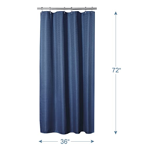 Image of AmazerBath Navy Blue Waffle Shower Curtain Half Size, Stall Shower Curtain Fabric, Hotel Quality Bathroom Shower Curtains, 36 x 72 Inches