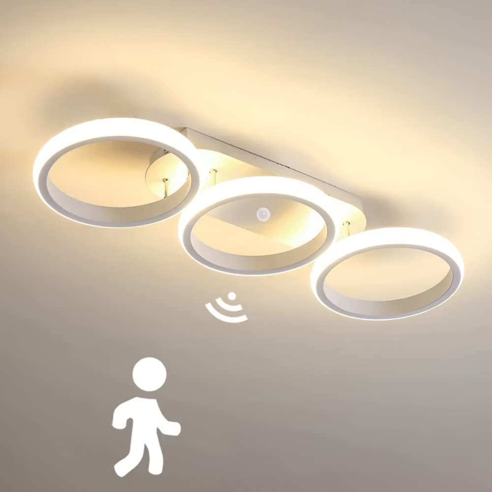 KZT LED Deckenleuchte mit Bewegungsmelder Moderne Flur Deckenlampe mit Sensor Weiß Ring Design Deckenbeleuchtung für Treppe Wohnzimmer Balkon Küche Garage Veranda BüRo Lampen (3000K)