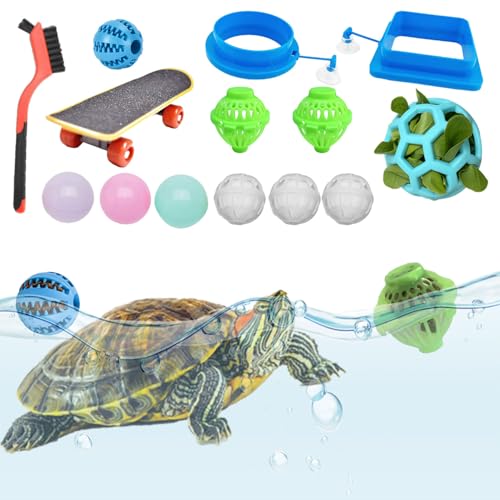 Image of 14PCS Aquatic Turtle Tank Accessories Set - Interactive Treat Balls, Floating Feeders & Enrichment Toys for Aquatic Turtles and Tortoises, Turtle Tank Decor