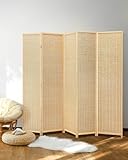 JOSTYLE Room Divider Folding Privacy Screen, 5 Panel Room Dividers 6 ft. Tall Bamboo Partition Wall Separation Dividers Freestanding, Beige