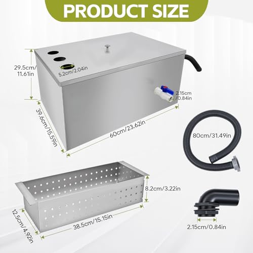 WUDLEP Commercial Grease Trap, 72L Stainless Steel Grease Trap Water Oil Filter Separator with 3 Top Inlet for Home Restaurant Canteen Kitchen Sink, with Removable Baffles 60X40X30cm - Image 6