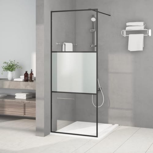 Ordellia Mampara de ducha de 80 x 195 cm, color negro, vidrio templado de 5 mm, semimate, perfil de aluminio ajustable, protector antisalpicaduras para baño, solución Walkin, fácil montaje