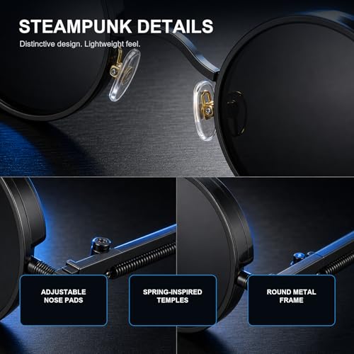 Image of PROUDDEMON Retro Gothic Steampunk Sunglasses for Women Men Round Lens Metal Frame