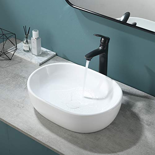Vesla Home Modern Oval 19"X14" White Porcelain Ceramic Above Counter Bathroom Vessel Sink,Ceramic Art Basin Bathroom Sink For Lavatory Vanity Cabinet #TOP1
